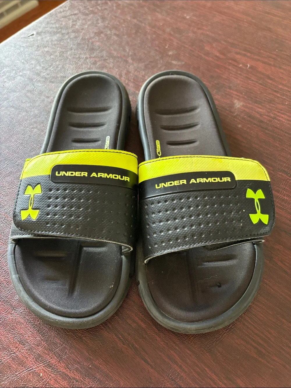 Under Armour Kids Black and Neon Yellow Slide Sandals